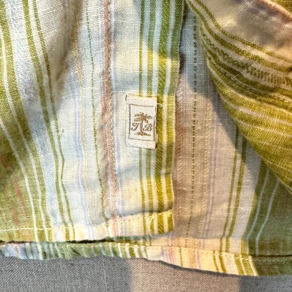 Tommy Bahama 100% Linen Striped Button Front Shirt Mens L Green Resort - Picture 6 of 7
